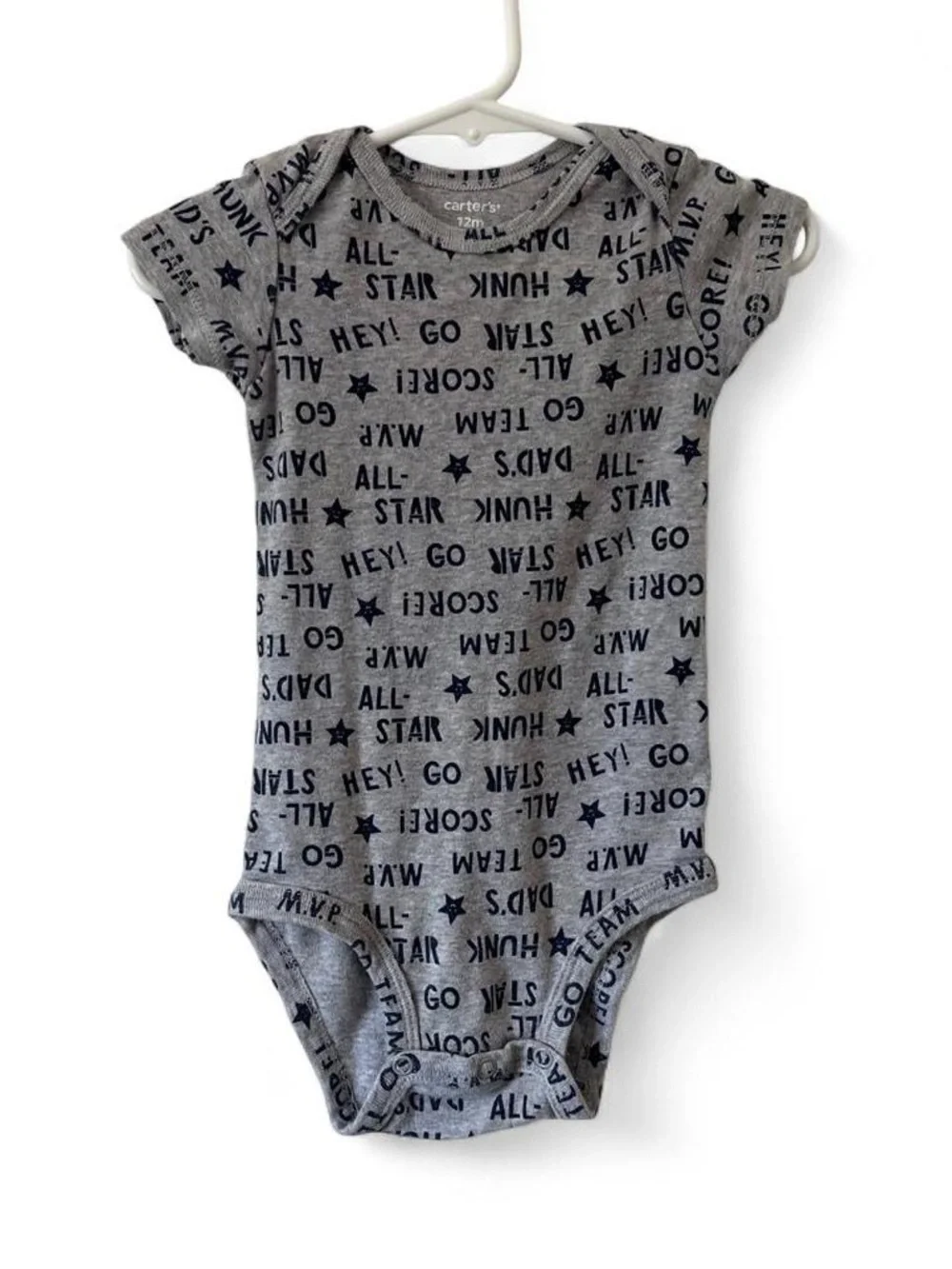 12M Boy Short Sleeve One Piece Gray Navy Blue Carter’s Onesie Bodysuit